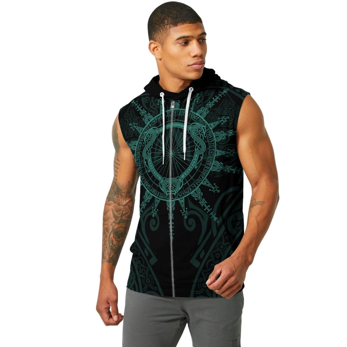 Viking Rune Celtic Sleeveless Pullover Zip Hoodie Viking Hoodie