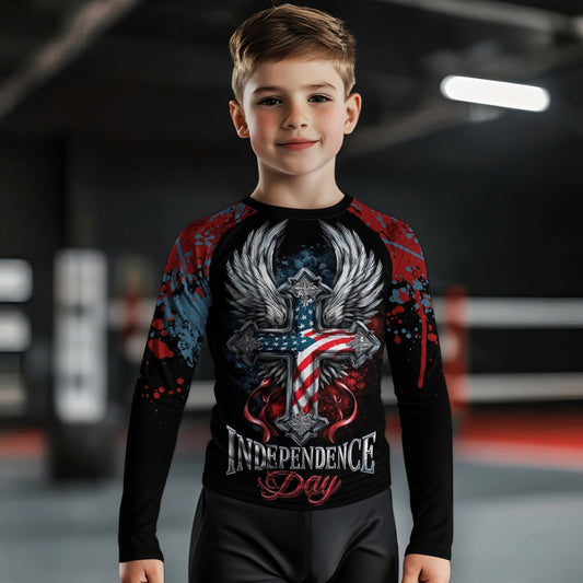 American Independence Cross Kids Rash Guard - BattleFitGear