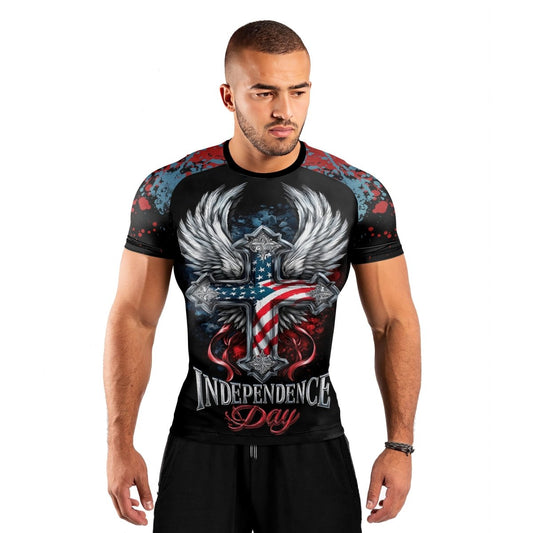 American Independence Cross Men's Short Sleeve Rash Guard - BattleFitGear
