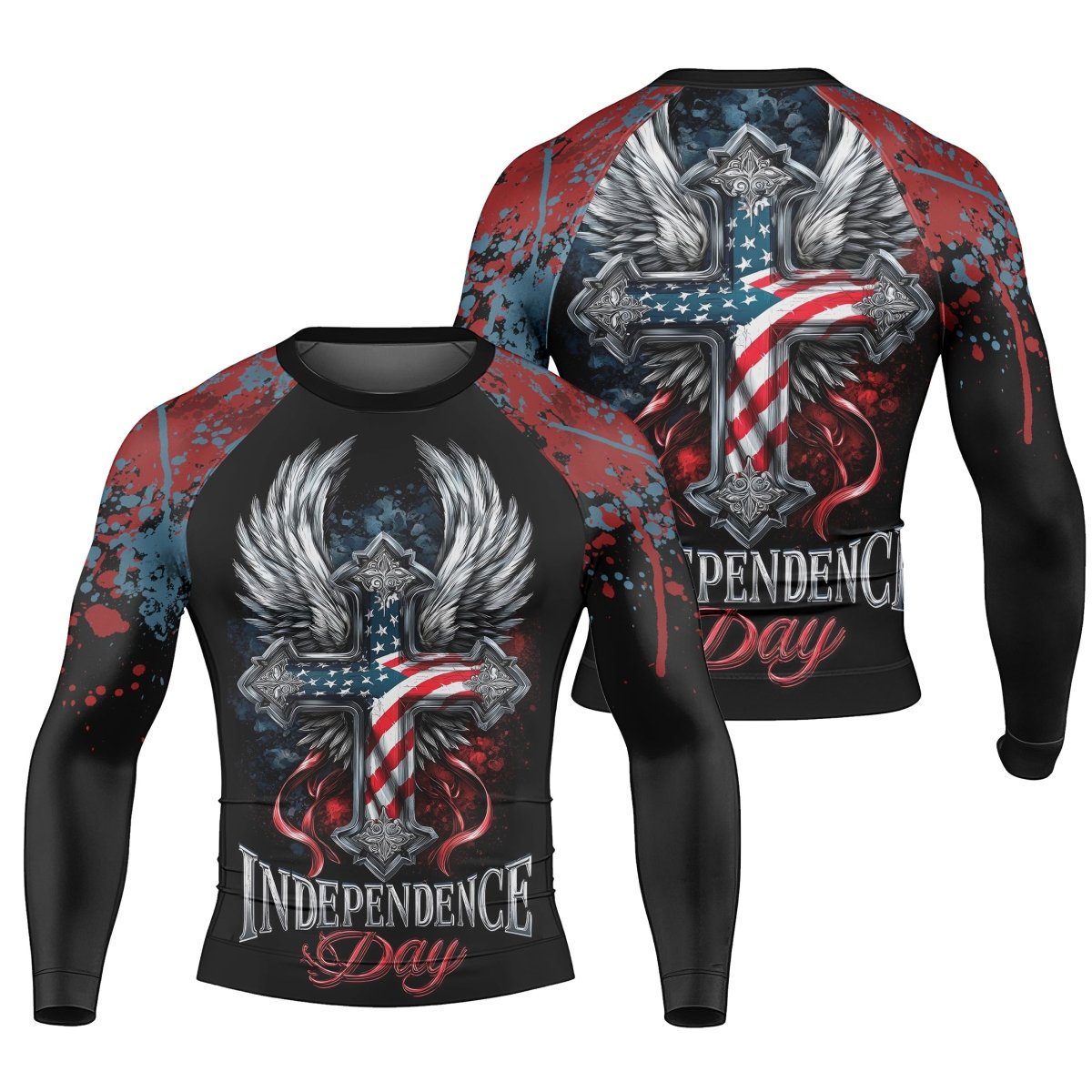 American Independence Cross Men's Long Sleeve Rash Guard - BattleFitGear