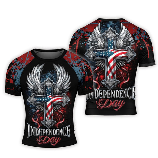 American Independence Cross Men's Short Sleeve Rash Guard - BattleFitGear