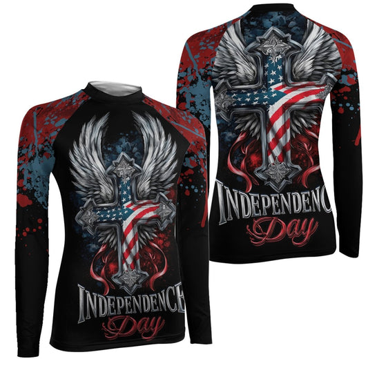 American Independence Cross Women's Long Sleeve Rash Guard - BattleFitGear