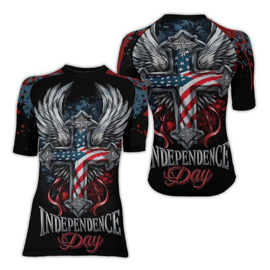 American Independence Cross Women's Short Sleeve Rash Guard - BattleFitGear