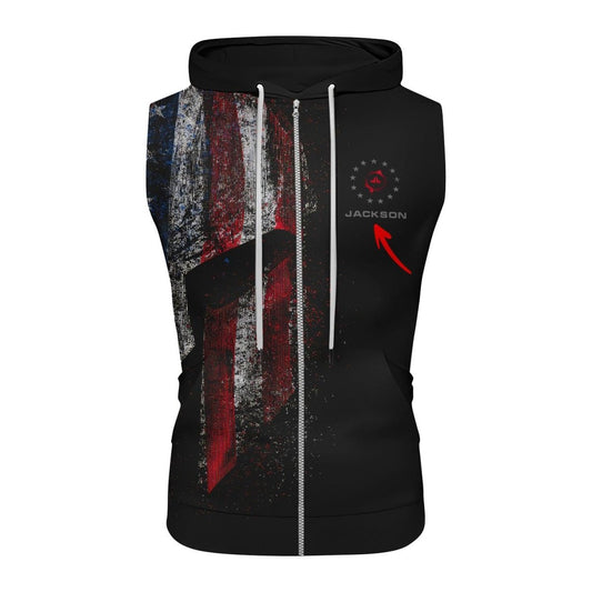Personalized American Jiu Jitsu Grunge Sleeveless Pullover & Zip Hoodie - BattleFitGear