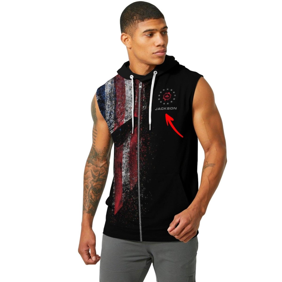 Personalized American Jiu Jitsu Grunge Sleeveless Pullover & Zip Hoodie - BattleFitGear
