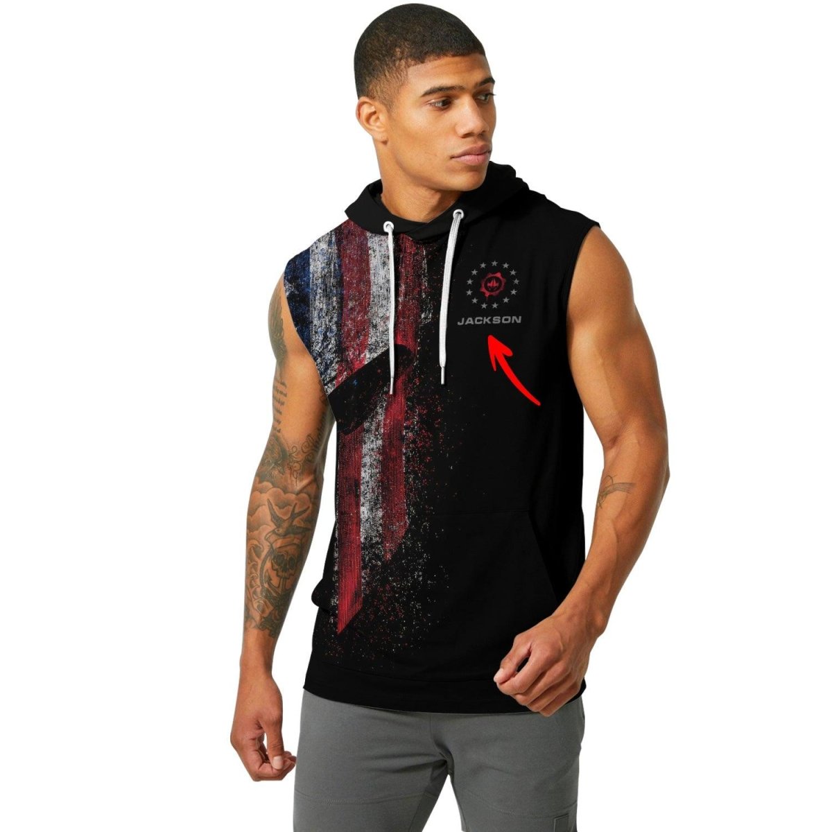 Personalized American Jiu Jitsu Grunge Sleeveless Pullover & Zip Hoodie - BattleFitGear