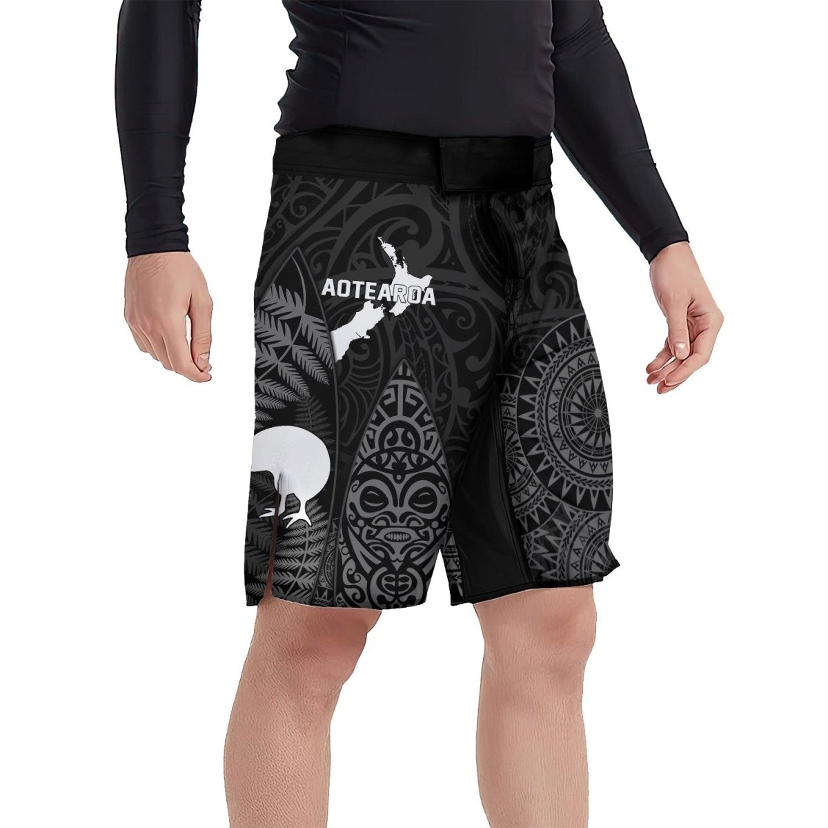 Aotearoa Kiwi Bird Grey Fight Shorts - BattleFitGear