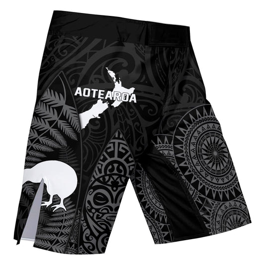 Aotearoa Kiwi Bird Grey Fight Shorts - BattleFitGear