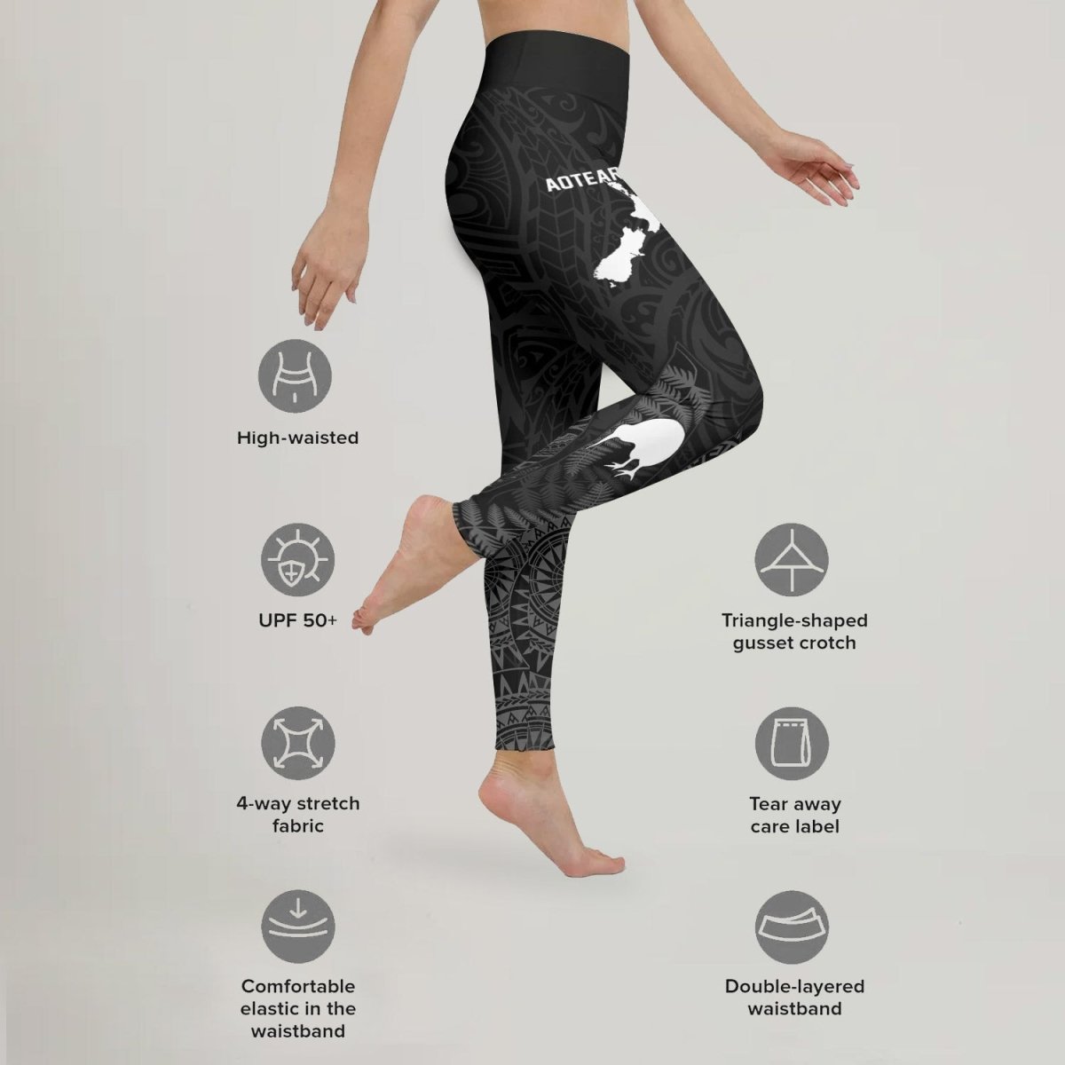 Aotearoa Kiwi Bird Grey Leggings - BattleFitGear