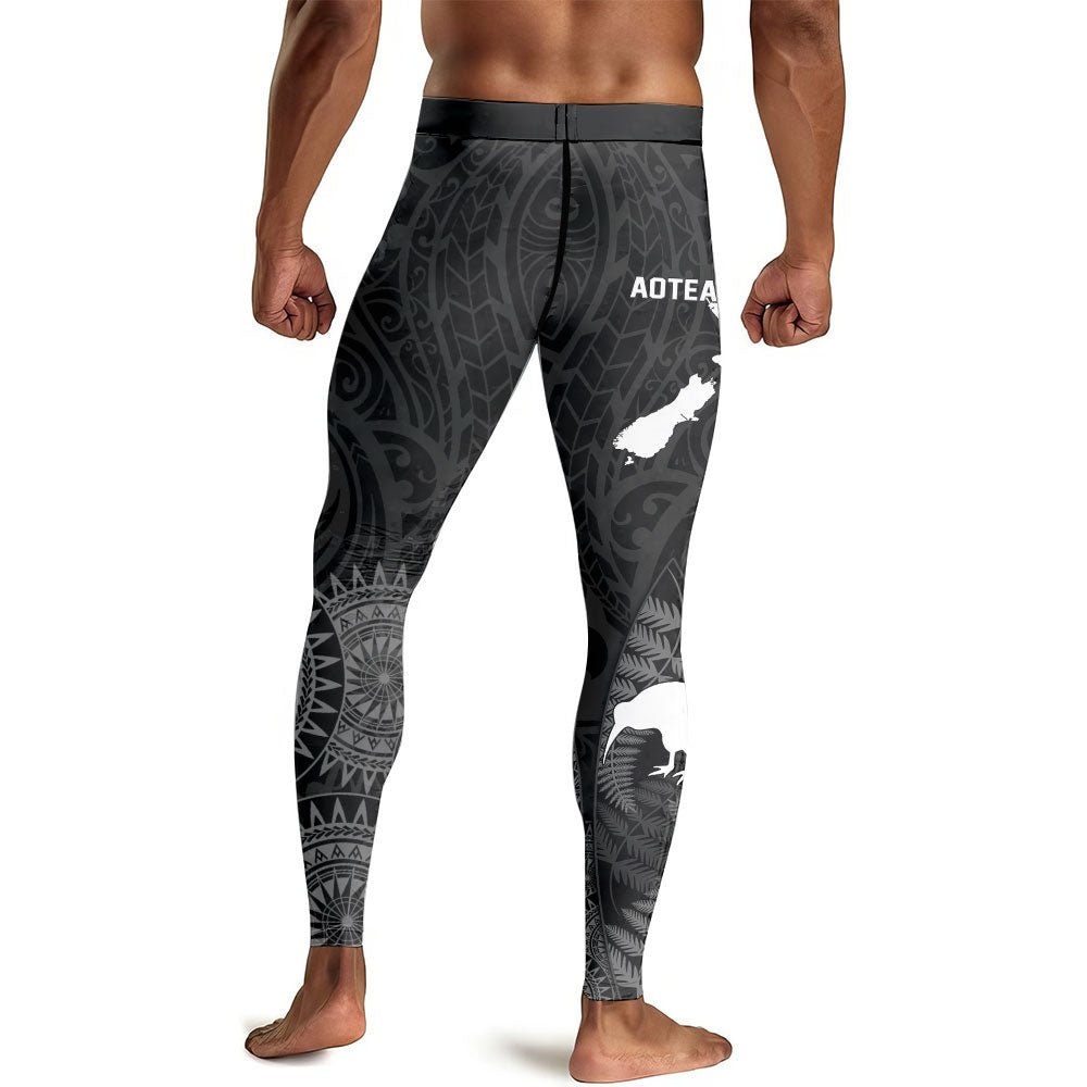 Aotearoa Kiwi Bird Grey Men's Compression Leggings - BattleFitGear
