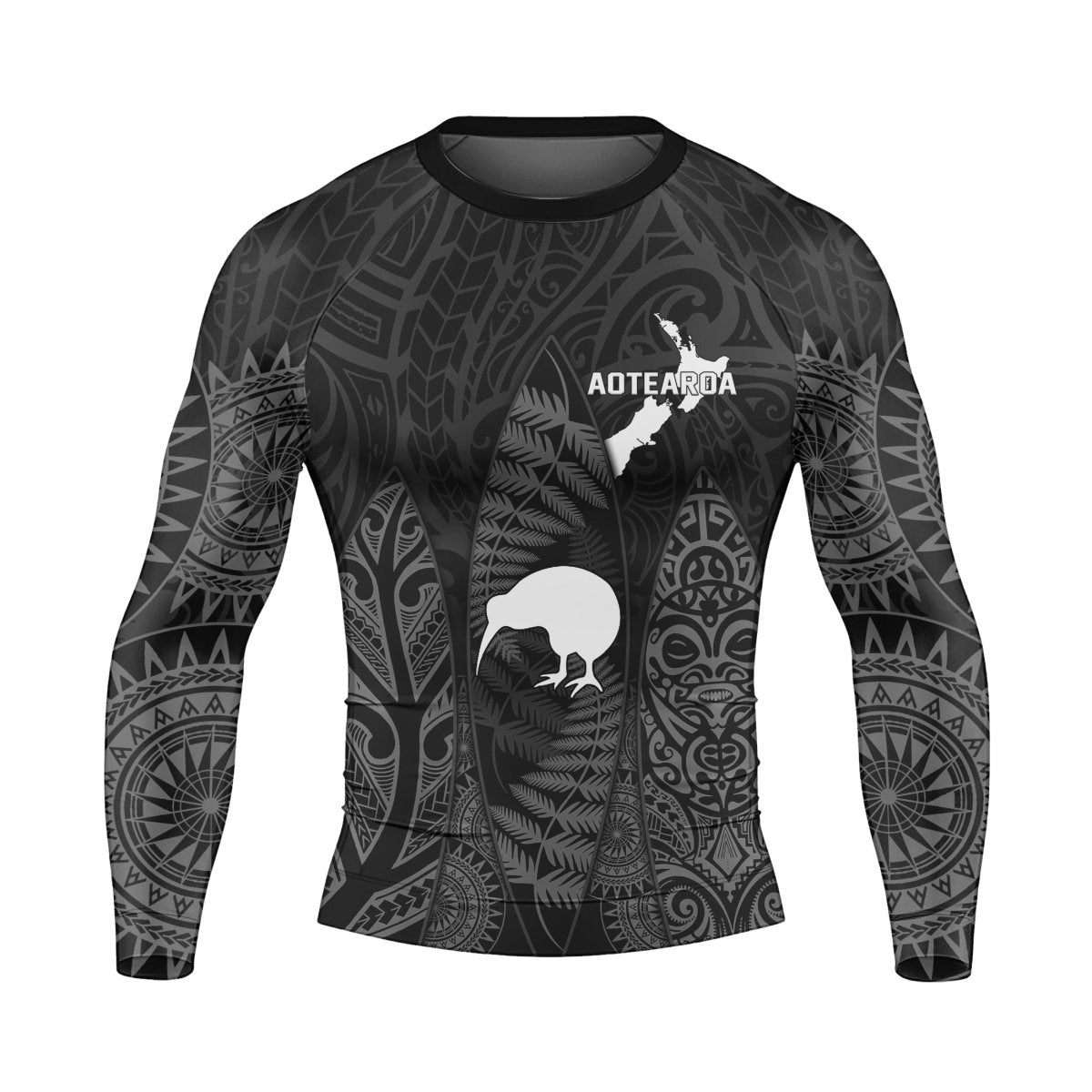 Aotearoa Kiwi Bird Grey Men's Long Sleeve Rash Guard - BattleFitGear