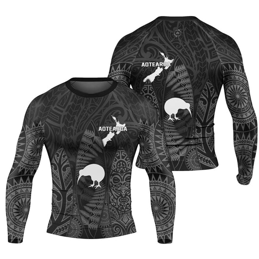 Aotearoa Kiwi Bird Grey Men's Long Sleeve Rash Guard - BattleFitGear