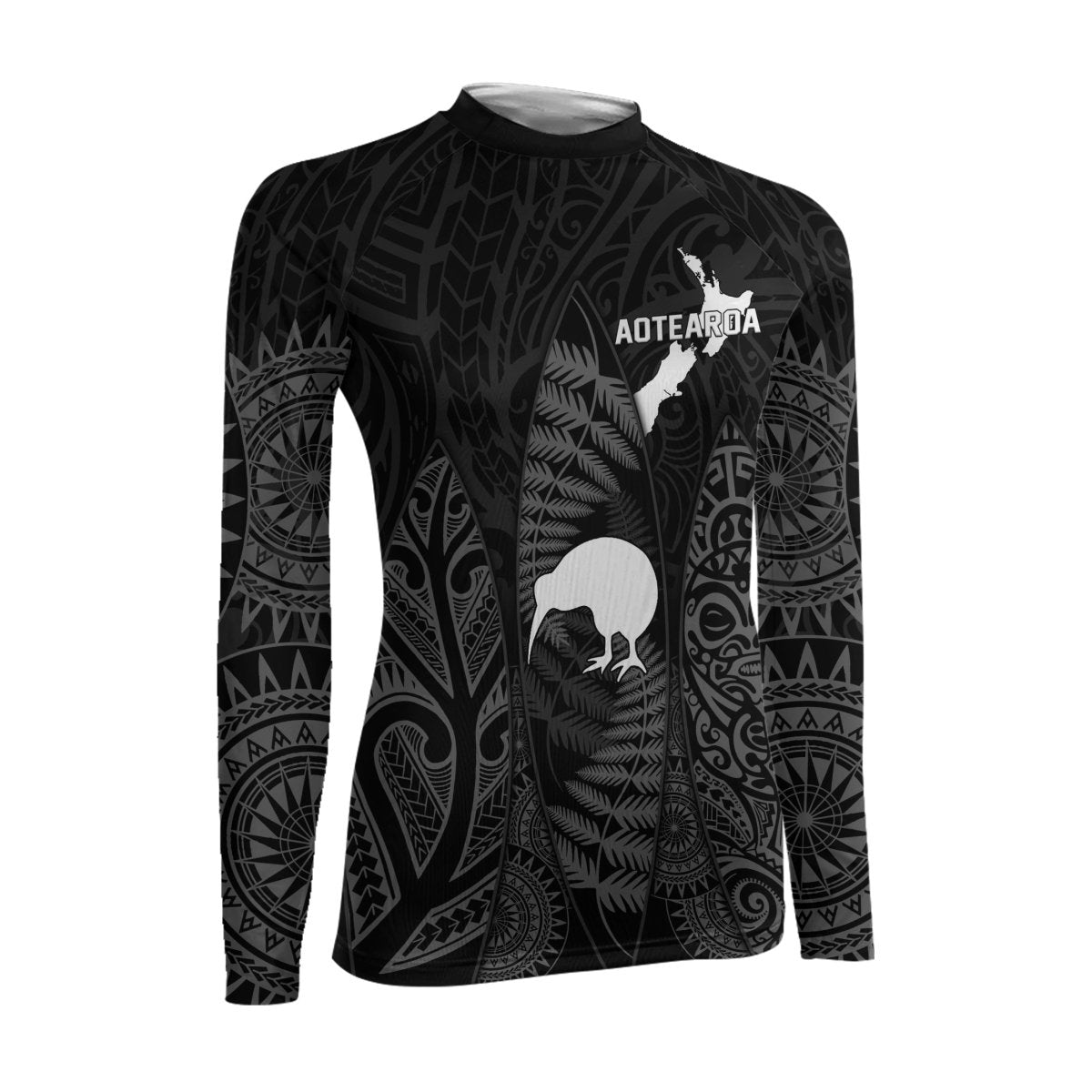 Aotearoa Kiwi Bird Grey Women's Long Sleeve Rash Guard - BattleFitGear