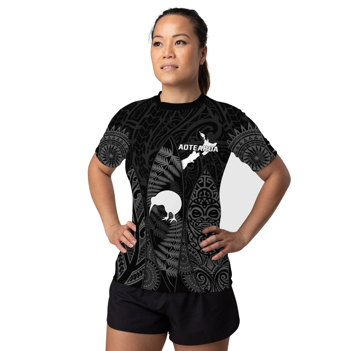 Aotearoa Kiwi Bird Grey Women's Short Sleeve Rash Guard - BattleFitGear
