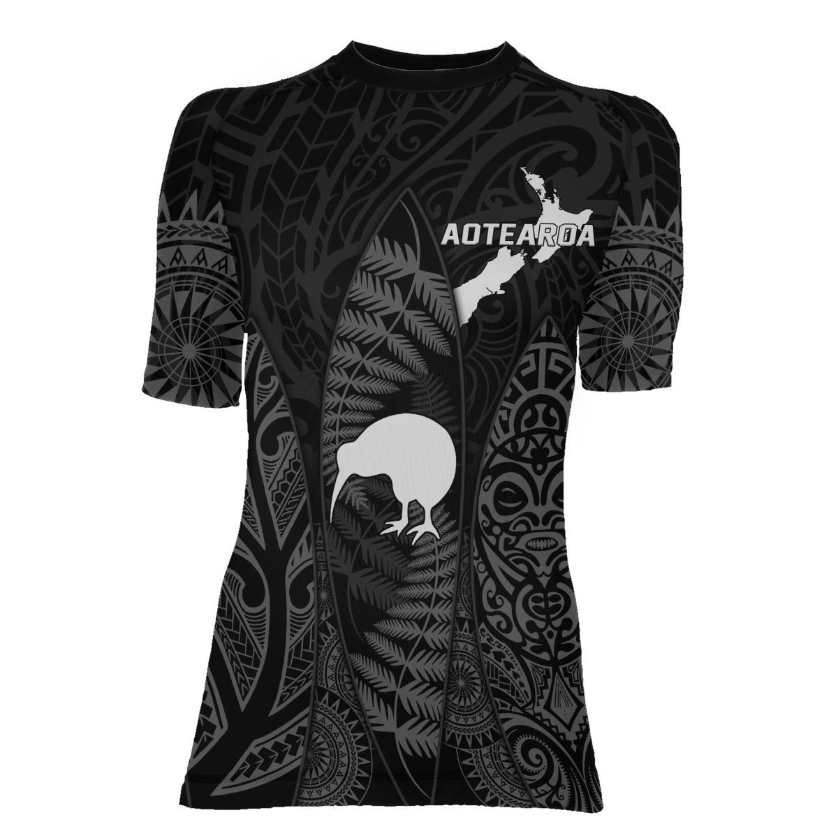 Aotearoa Kiwi Bird Grey Women's Short Sleeve Rash Guard - BattleFitGear