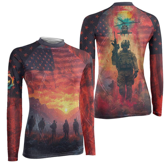 Army American Flag Women's Long Sleeve Rash Guard