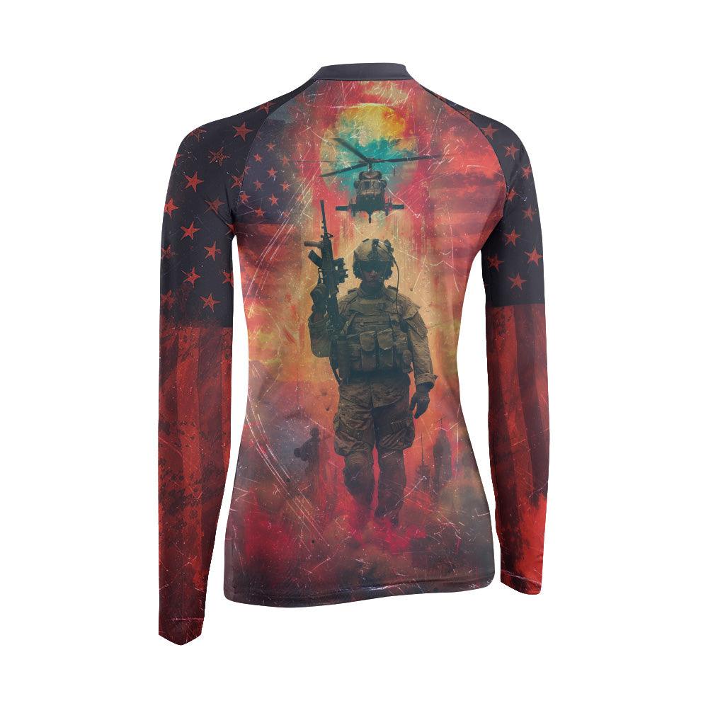 Army American Flag Women's Long Sleeve Rash Guard