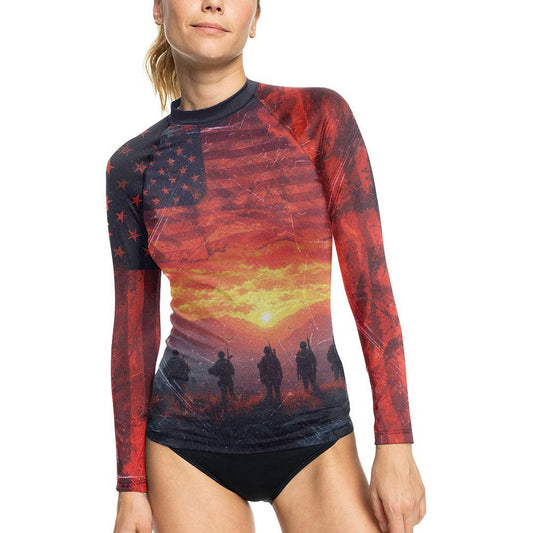 Army American Flag Women's Long Sleeve Rash Guard