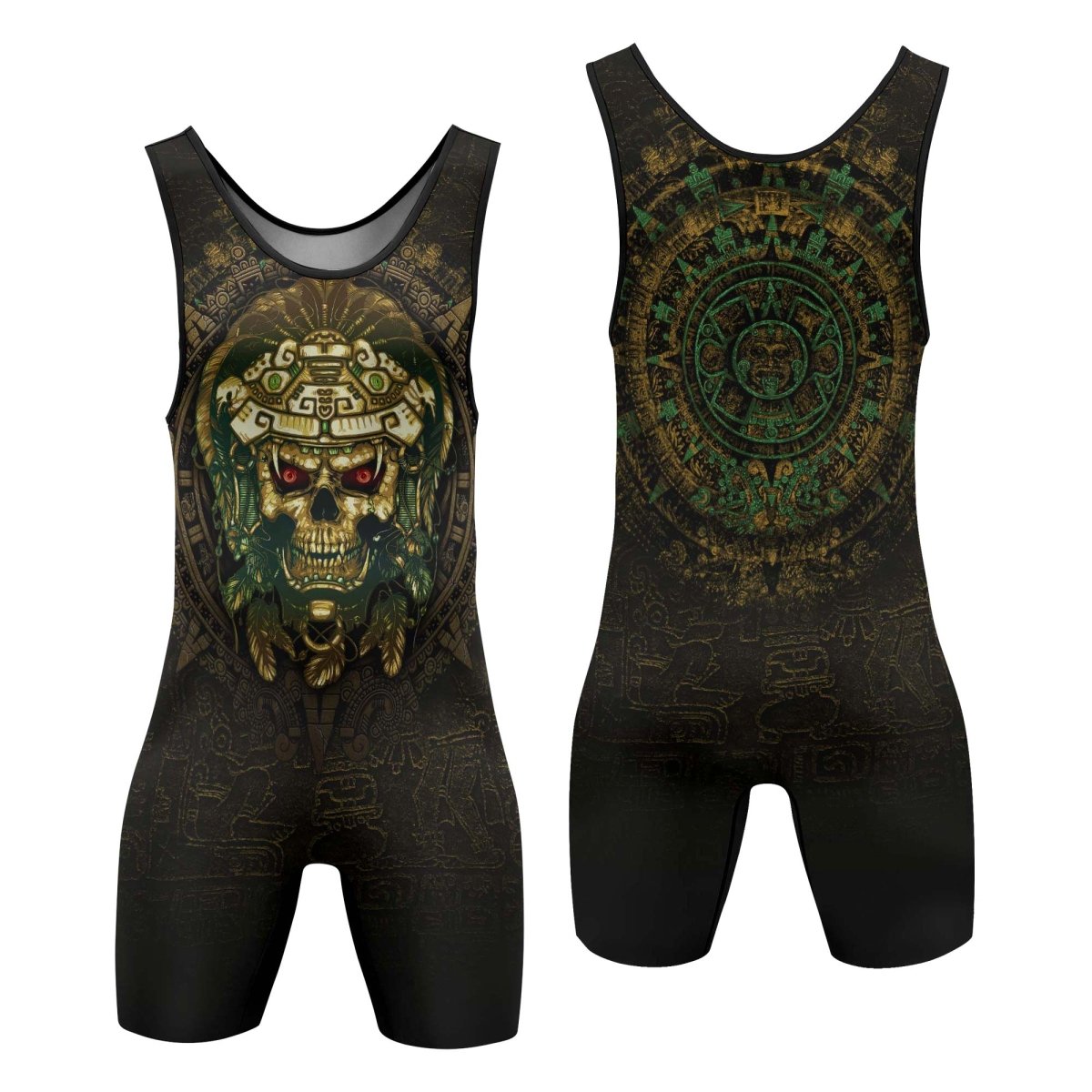 Aztec Jungle Warrior Mask Wrestling Singlets - BattleFitGear