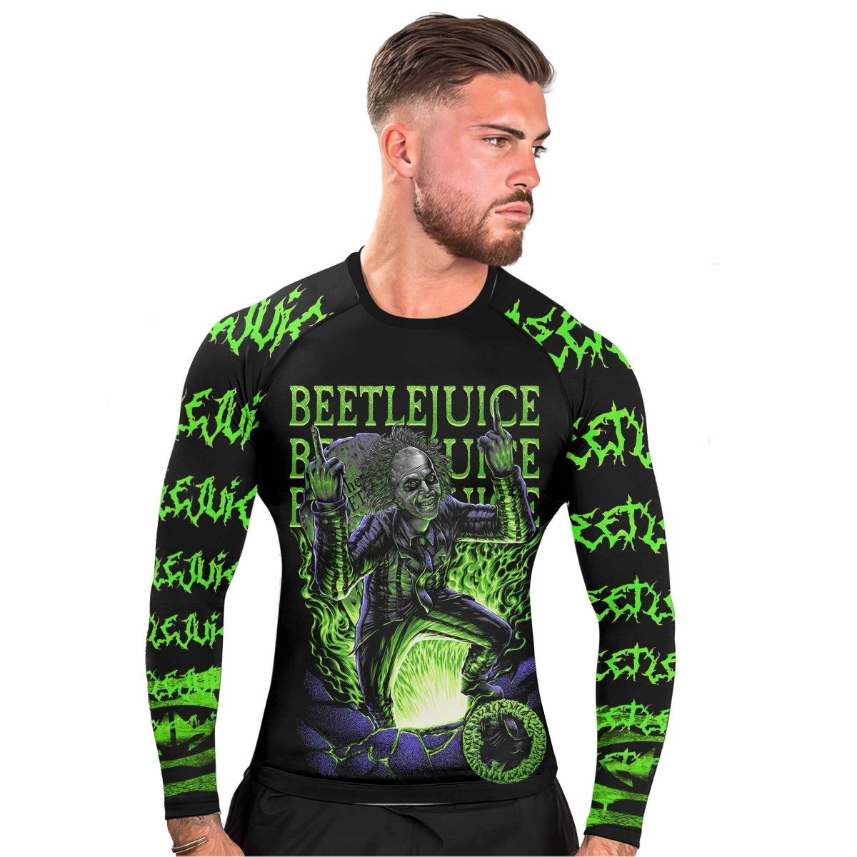 Beetlejuice Is Back Men's Long Sleeve Rash Guard - BattleFitGear