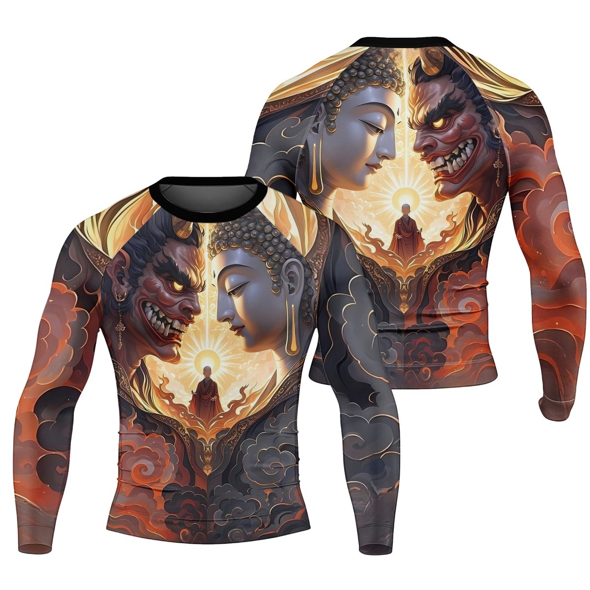 Buddha And Demon Men's Long Sleeve Rash Guard - BattleFitGear
