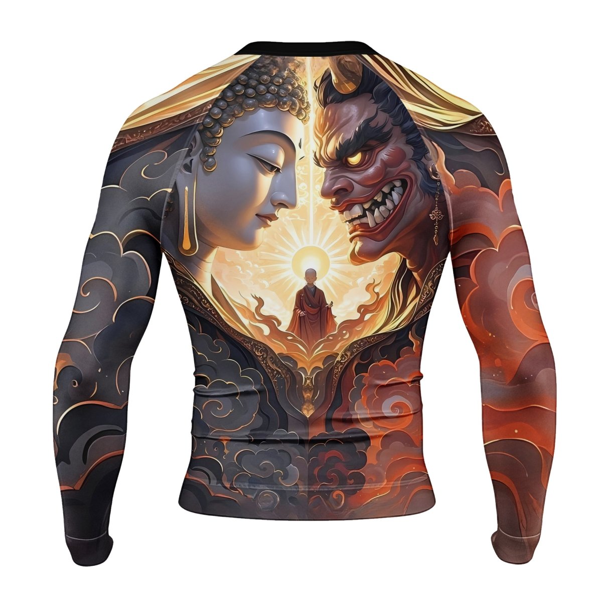 Buddha And Demon Men's Long Sleeve Rash Guard - BattleFitGear