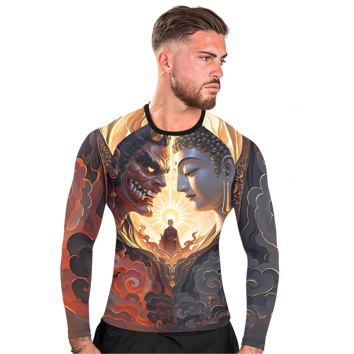 Buddha And Demon Men's Long Sleeve Rash Guard - BattleFitGear