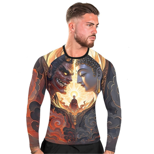 Buddha And Demon Men's Long Sleeve Rash Guard - BattleFitGear