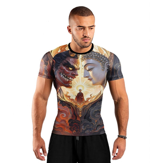Buddha And Demon Men's Short Sleeve Rash Guard - BattleFitGear