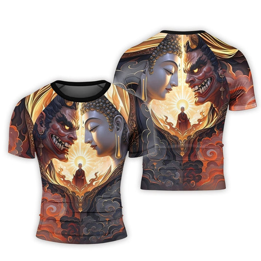 Buddha And Demon Men's Short Sleeve Rash Guard - BattleFitGear