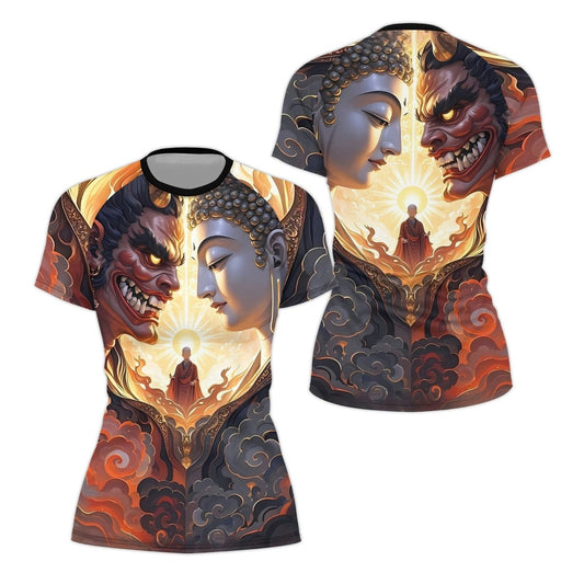 Buddha And Demon Women's Short Sleeve Rash Guard - BattleFitGear