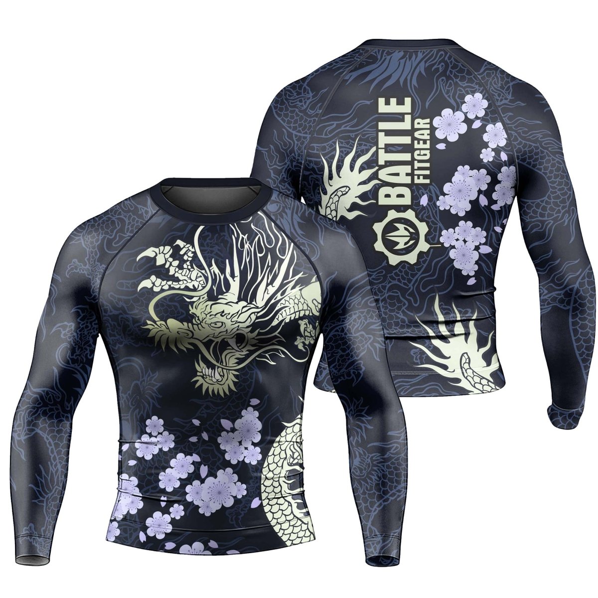 Cherry Blossom Dragon Men's Long Sleeve Rash Guard - BattleFitGear