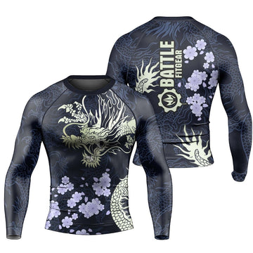 Cherry Blossom Dragon Men's Long Sleeve Rash Guard - BattleFitGear