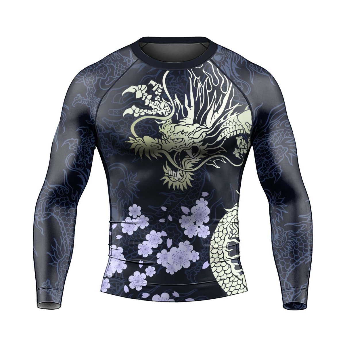 Cherry Blossom Dragon Men's Long Sleeve Rash Guard - BattleFitGear