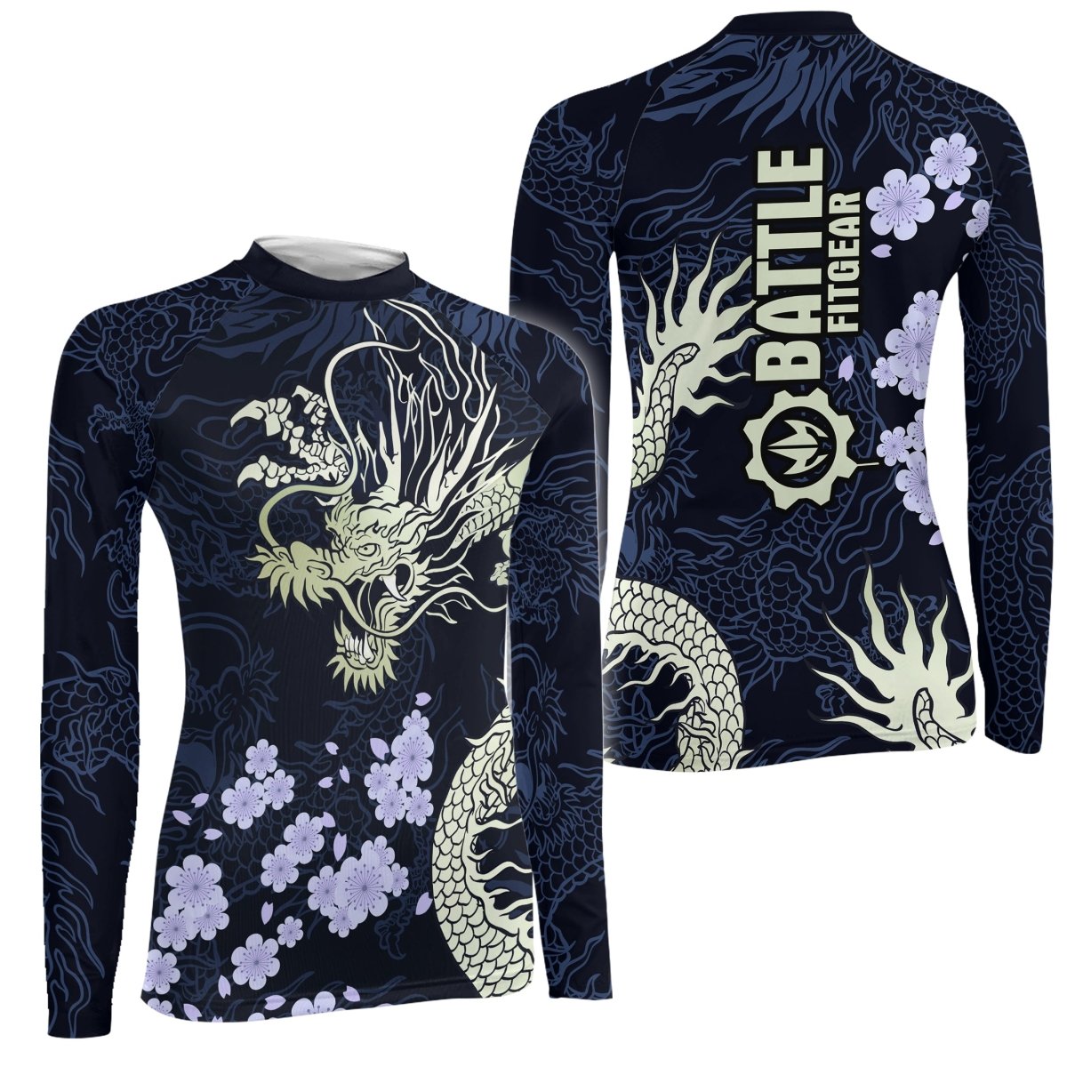 Cherry Blossom Dragon Women's Long Sleeve Rash Guard - BattleFitGear