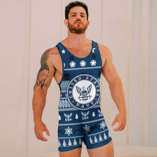 Christmas Navy Wrestling Singlets - BattleFitGear