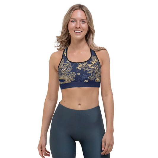 Flower Chinese Dragon Women's Padded Sports Bra - BattleFitGear