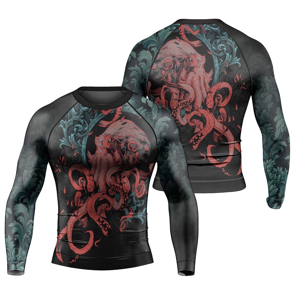 Flower Octopus Men's Long Sleeve Rash Guard - BattleFitGear