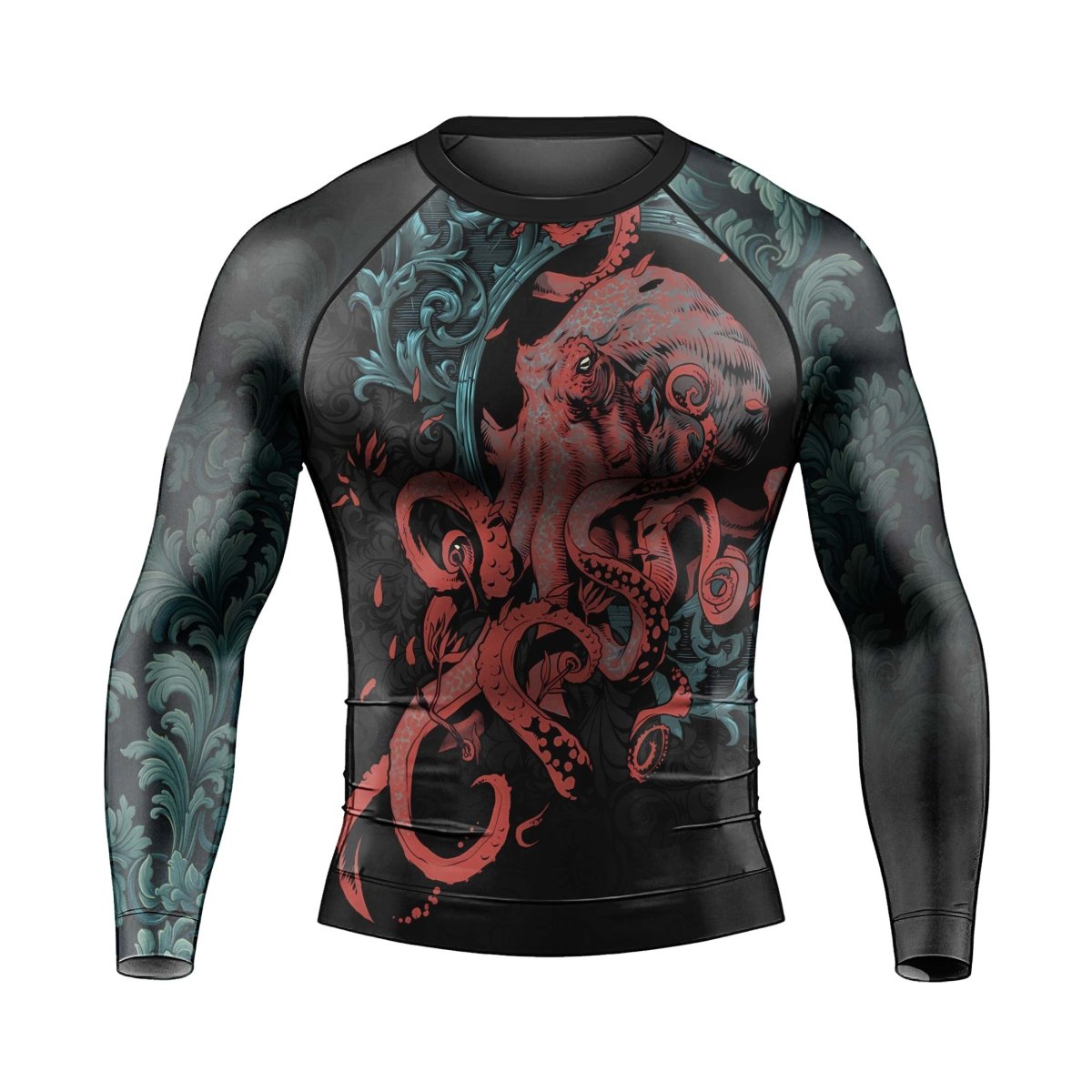 Flower Octopus Men's Long Sleeve Rash Guard - BattleFitGear