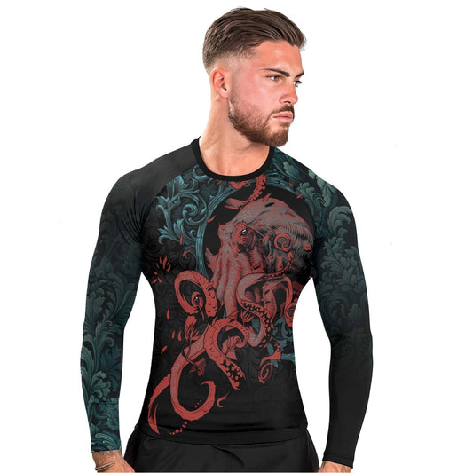 Flower Octopus Men's Long Sleeve Rash Guard - BattleFitGear