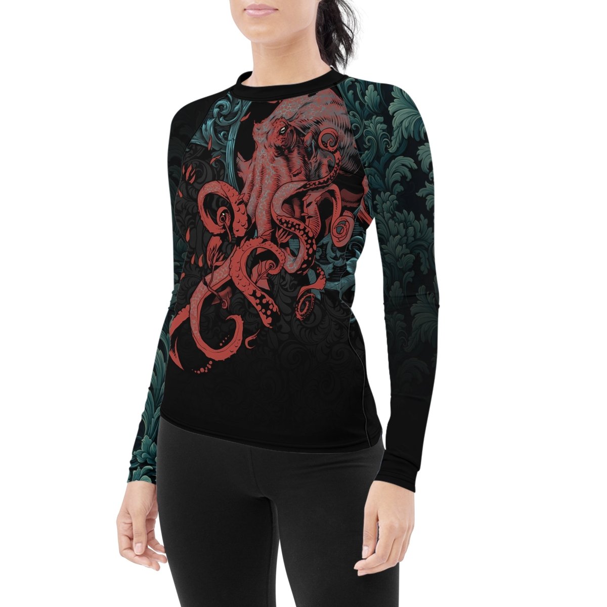 Flower Octopus Women's Long Sleeve Rash Guard - BattleFitGear