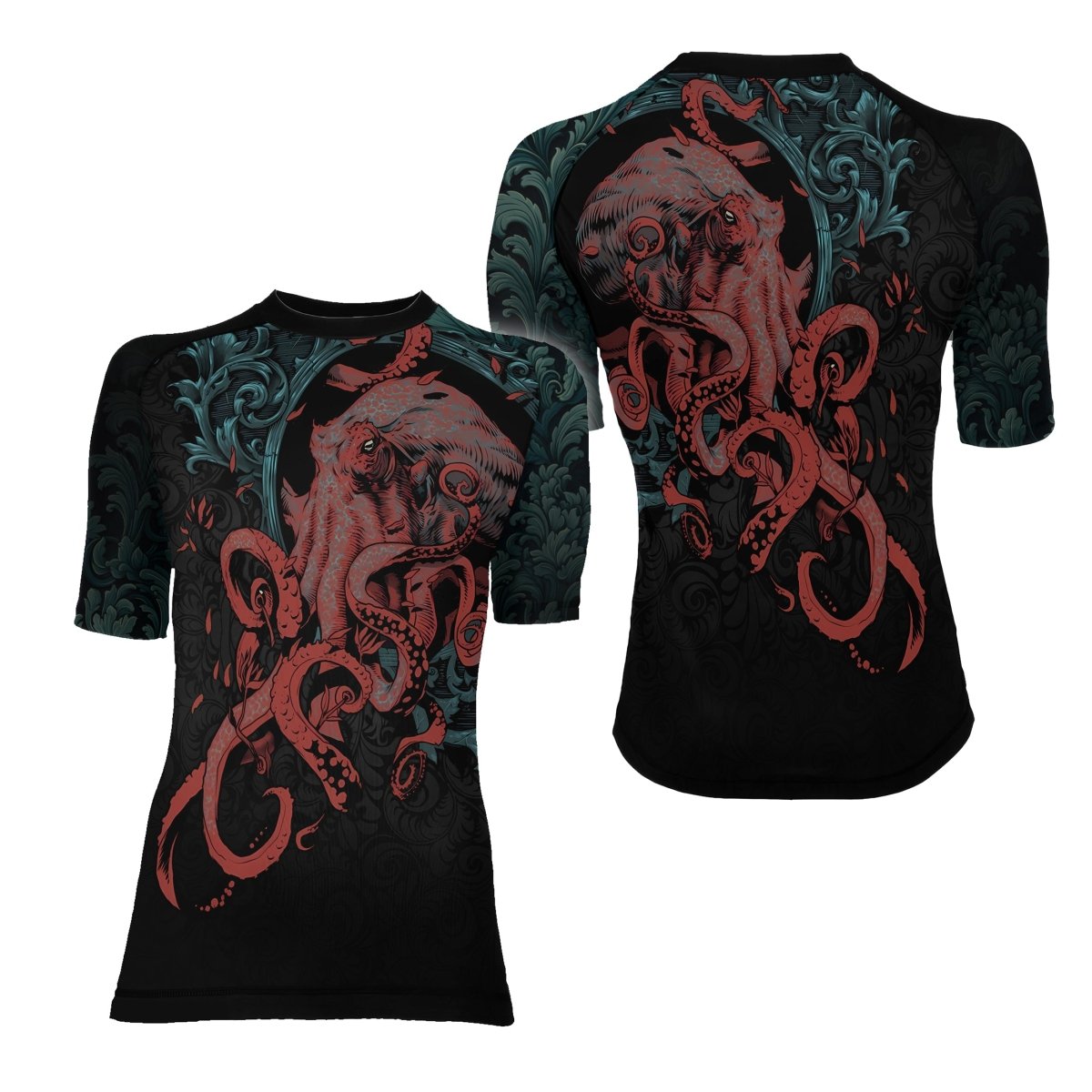 Flower Octopus Women's Short Sleeve Rash Guard - BattleFitGear