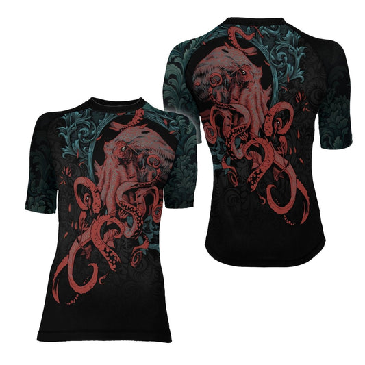 Flower Octopus Women's Short Sleeve Rash Guard - BattleFitGear