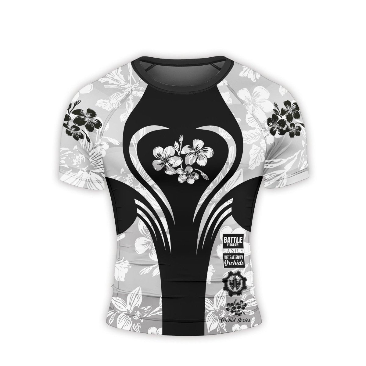 Orchid Series White Heart Pattern Men's Short Sleeve Rash Guard - BattleFitGear