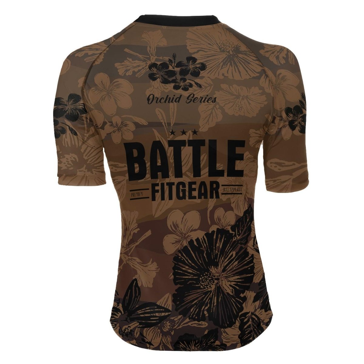 Orchid Series Floral Brown Heart Pattern Women's Short Sleeve Rash Guard - BattleFitGear