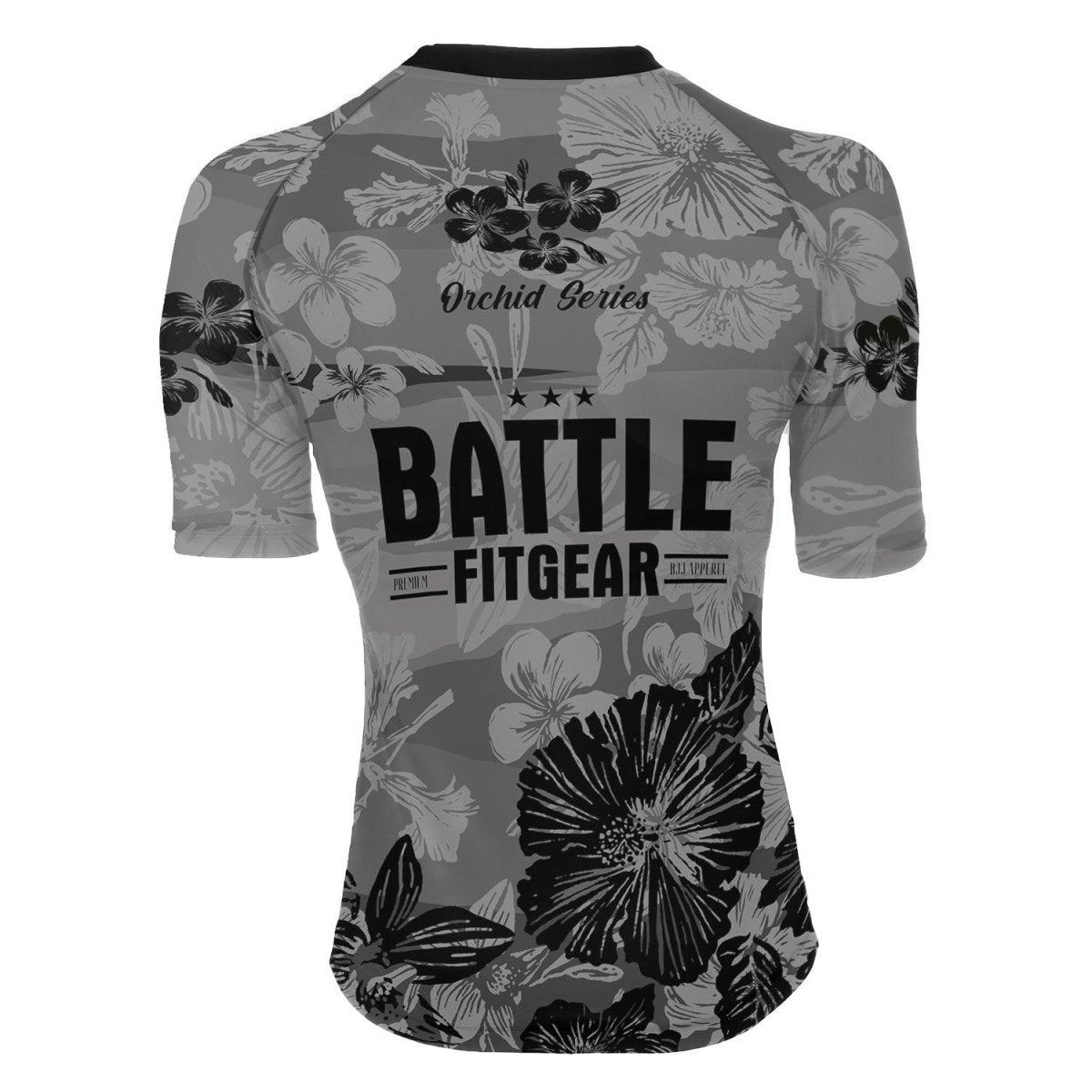 Orchid Series Floral Grey Heart Pattern Women's Short Sleeve Rash Guard - BattleFitGear