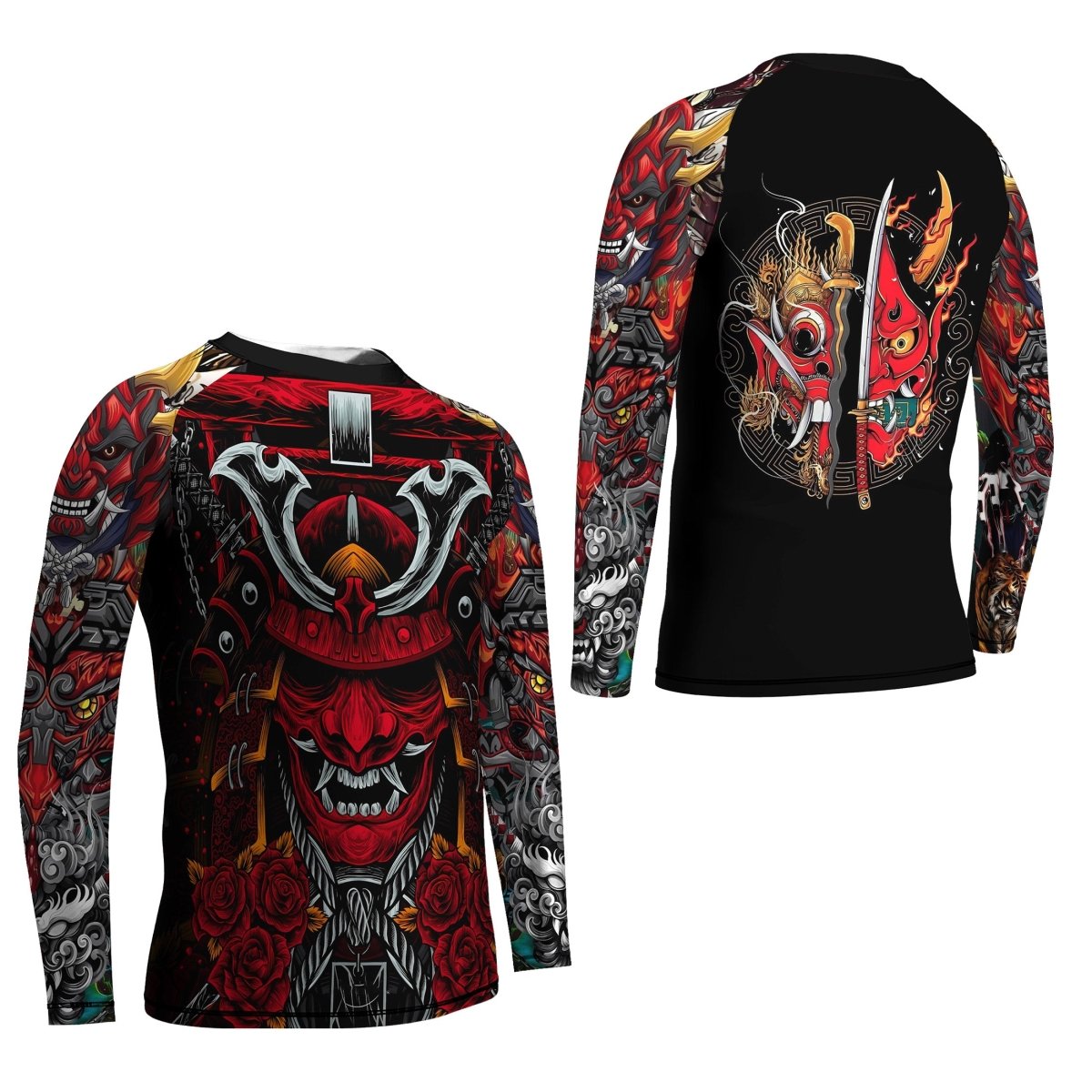 Japanese Red Demon Samurai Kids Rash Guard - BattleFitGear