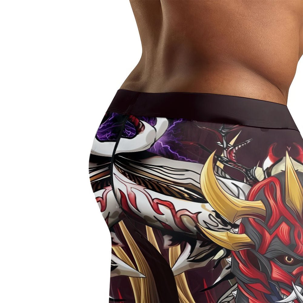 Japanese Red Demon Samurai Men's Compression Leggings - BattleFitGear