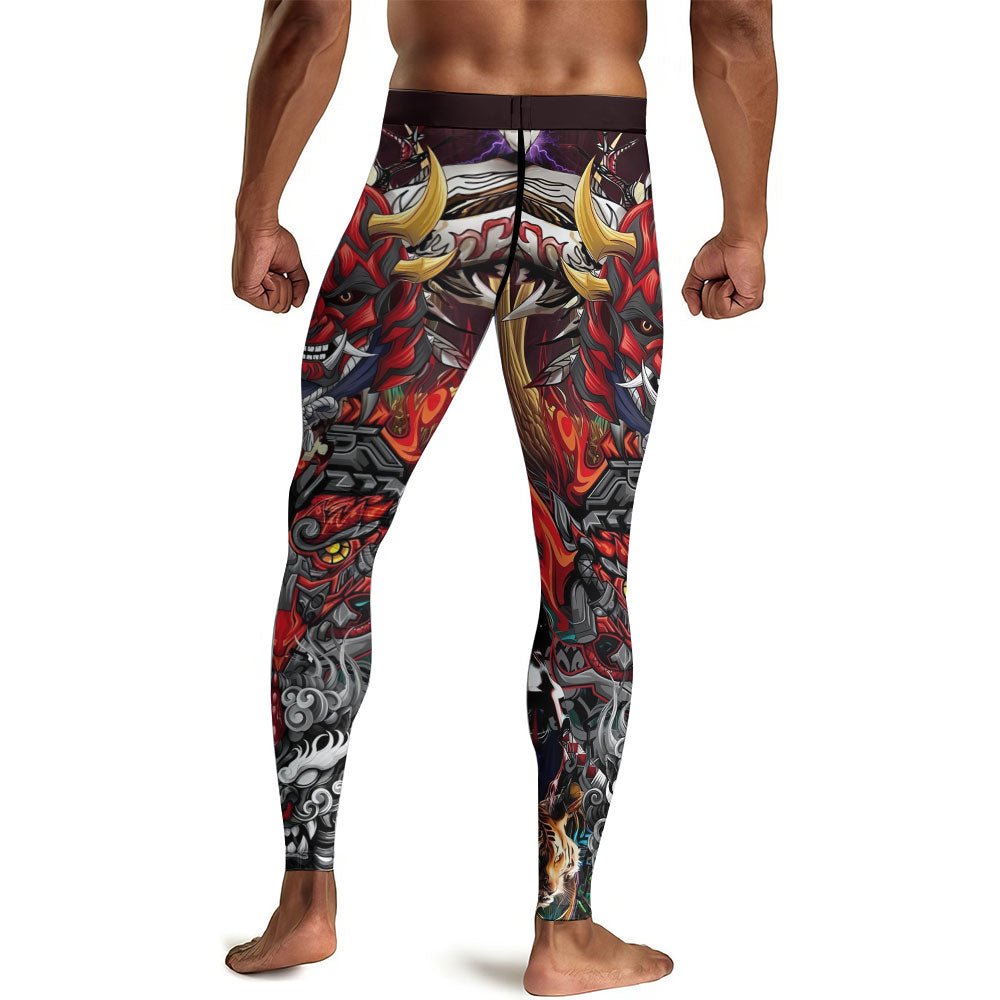 Japanese Red Demon Samurai Men's Compression Leggings - BattleFitGear