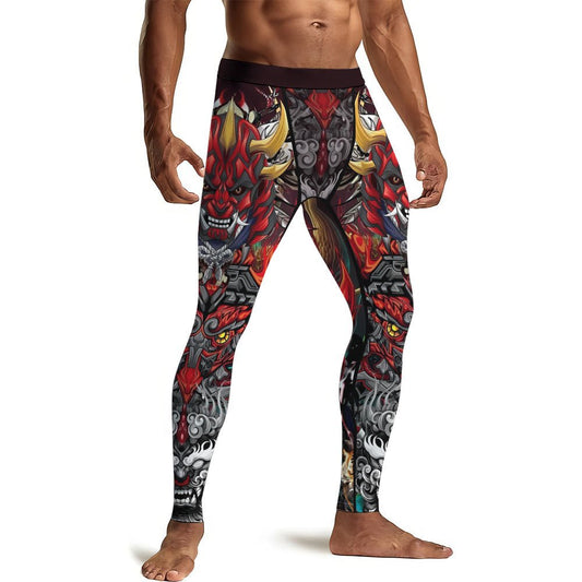 Japanese Red Demon Samurai Men's Compression Leggings - BattleFitGear